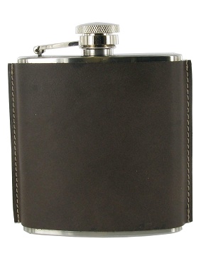 FL60 - 6oz Brown Leather flask with side stitching